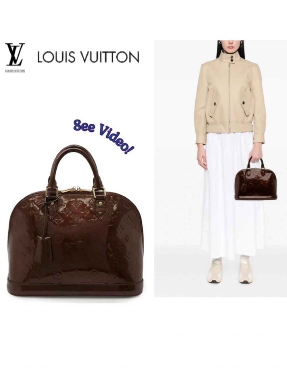 ⚜️ Louis Vuitton LV Monogram Vernis Patent Leather Alma PM Burgundy Violette COA - Picture 16 of 16